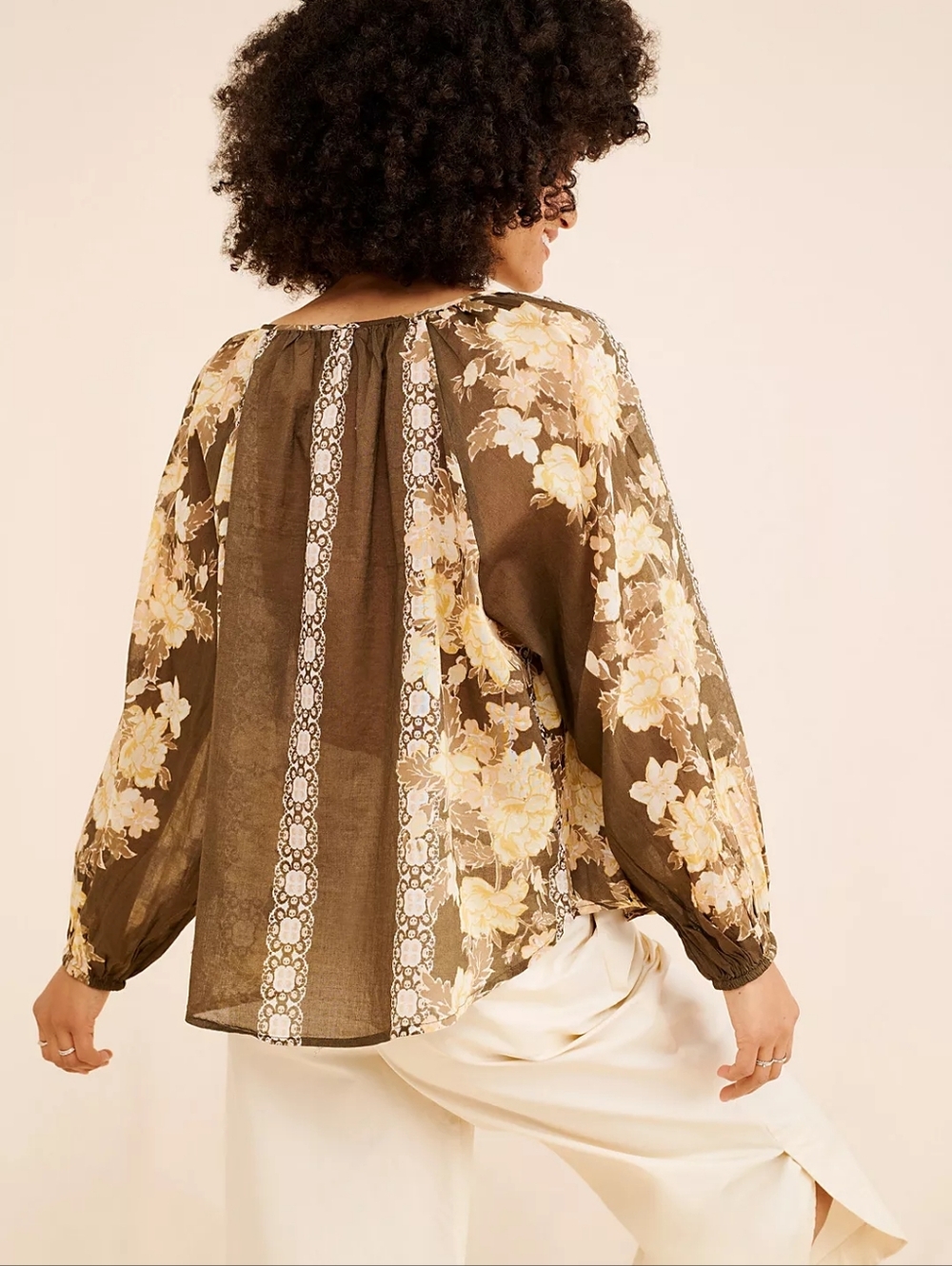 Free People Boho Floral Brown Yellow Elena Top, L - Picture 9 of 12